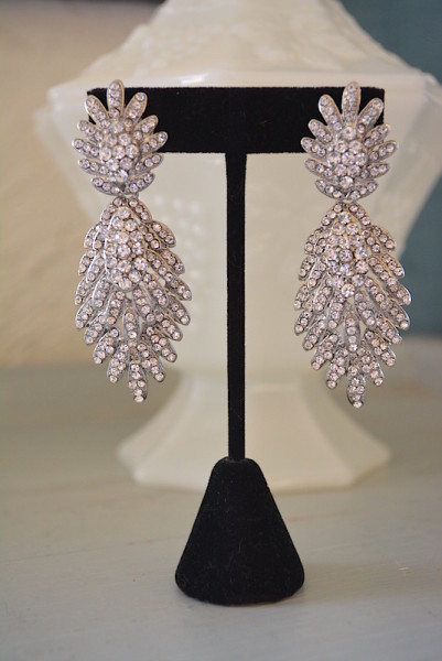 Rhinestone Statement Earrings, Elizabeth Taylor,Art Deco Earrings,Rhinestone Earrings,Bridal Earrings,Fan Earrings