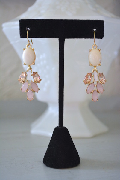 Ivory and Pink Earrings, White and Pink Earrings, Pale Pink Earrings