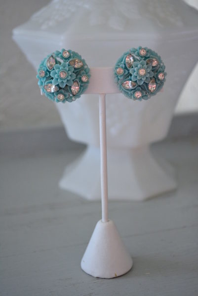 Blue Bouquet Earrings, Blue Plastic Earrings, Blue Earrings, Vintage Plastic Earrings, Bridal Earrings, Bridal Jewelry, Bridal Blue, Blue Flower Earrings, Blue Plastic Earrings