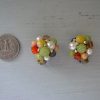 Multicolored Beaded Earrings, Button Earrings, Vintage Button Earrings, Green Earrings, Bright Earrings