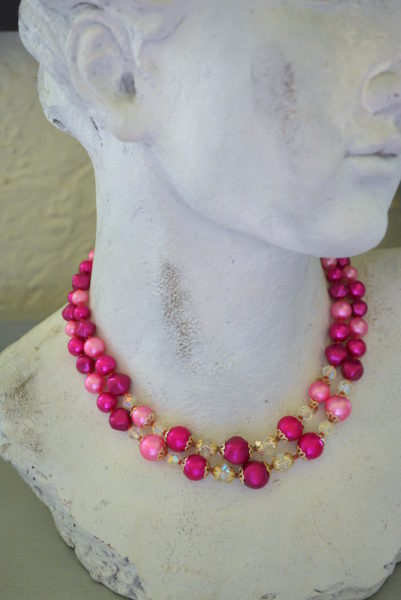 Bright Pink Beaded Necklace, Berry Necklace