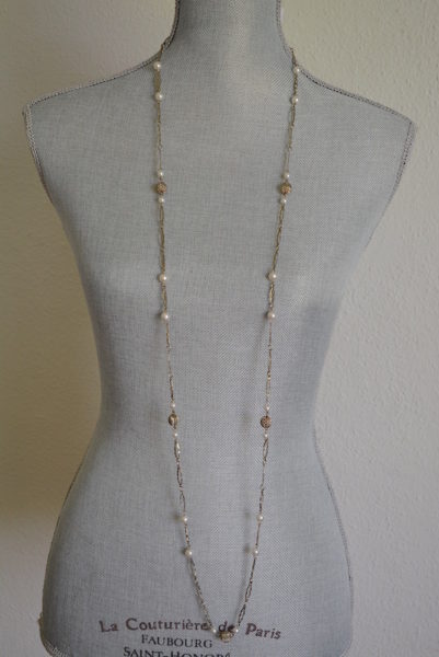 Long Gold and Pearl Necklace, Long Gold Necklace, Vintage Long Necklace, Gold and Pearl Necklace