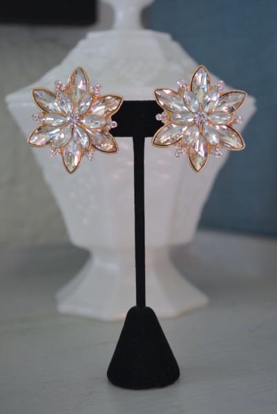 Rhinestones Flower Earrings, Rhinestone Flower Earrings, Bridal Earrings, Bridal Jewelry, Flower Earrings