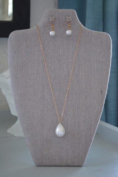 Oval Pearl Necklace Set, Pearl Necklace and Earrings, Necklace and Earrings