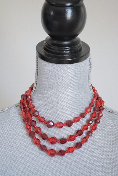Red Beaded Necklace, Red Necklace, Vintage Necklace, Vintage Red Necklace, Vintage Beaded Necklace