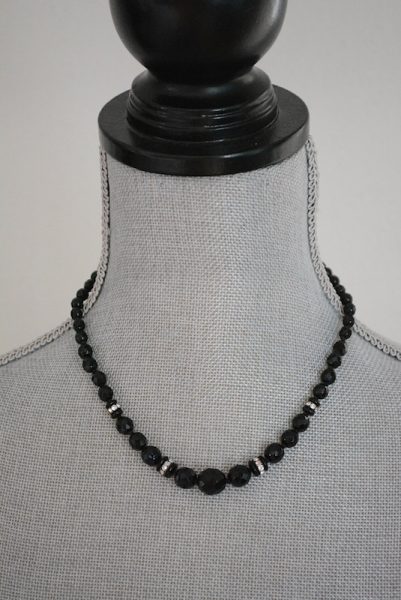 Black Glass Beaded Necklace, Vintage Necklace, Vintage Black Necklace, Black Beaded Necklace