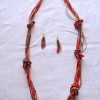 Red Knotted Necklace Set, Long Red Necklace and Earrings, Red Beaded Jewelry, Necklace and Earrings, Red and Gold Jewelry