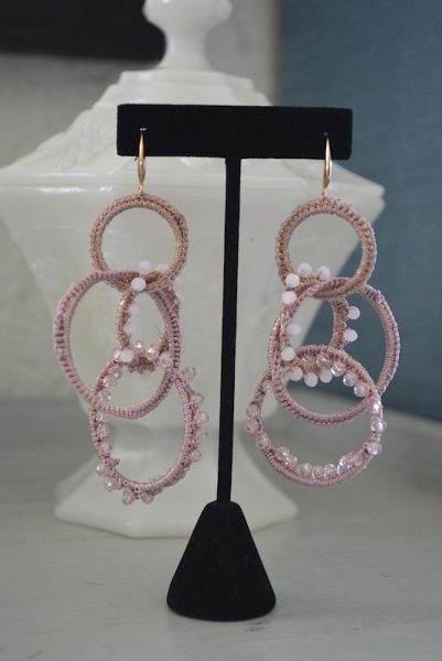 Pink Hoops Earrings, Pink Earrings, Hoop Earrings, Dusty Pink Jewelry, Mauve Earrings, Mauve Jewelry, Statement Jewelry, Crocheted Jewelry