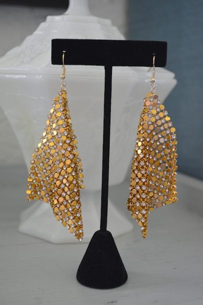 Gold Mesh Earrings, Mesh Earrings, Mesh Jewelry, 1970's Jewelry, Disco Earrings, 70s Disco, Studio 54