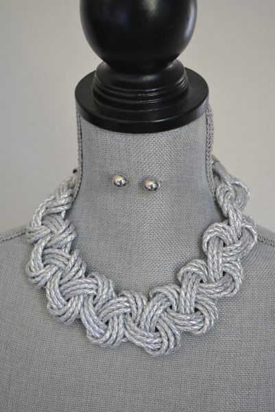 Silver Braided Necklace Set, Necklace and Earrings, Silver Jewelry, Silver Necklace and Earrings, Nautical Jewelry, Rope Jewelry, Braided Jewelry