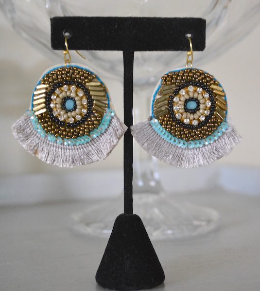 Taupe Beaded Earrings, Beaded Earrings, Boho Style Jewelry