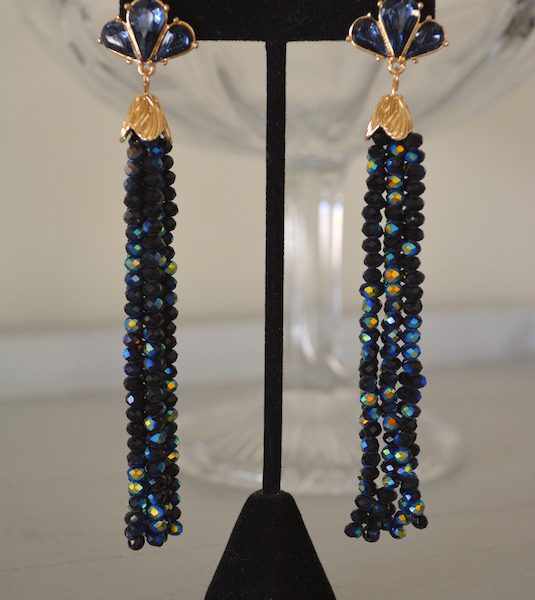 Navy Beaded Chandelier Earrings, Sapphire Earrings, Sapphire Drop Earrings, Blue Beaded Earrings, Navy Beaded Earrings