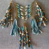 Suede Fringe Necklace, Blue and Turquoise Necklace, Beaded Necklace