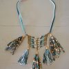 Suede Fringe Necklace, Blue and Turquoise Necklace, Beaded Necklace