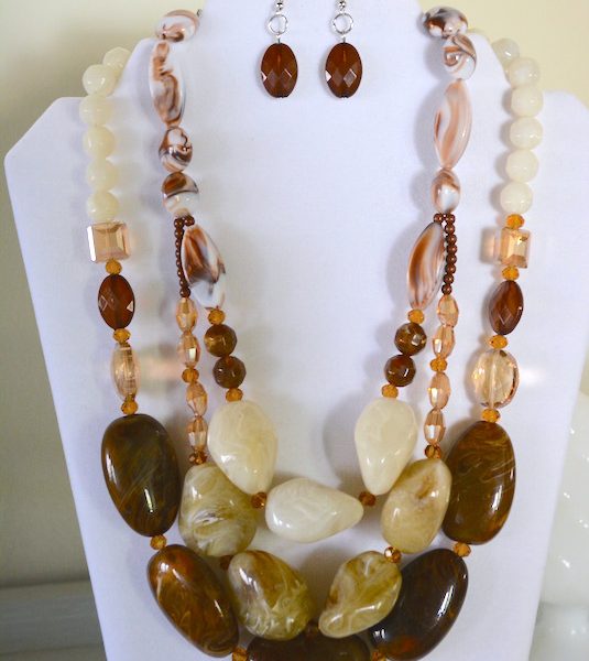 Browns Beaded Necklace Set, Brown Jewelry, Necklace and Earrings