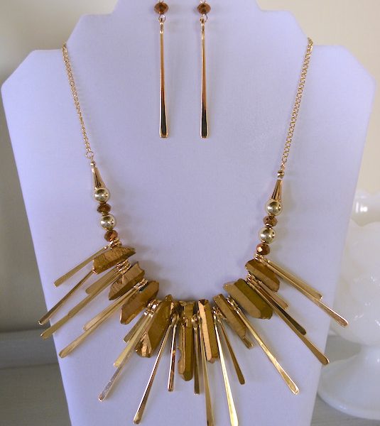 Gold Nugget Necklace Set, Gold Necklace Set, Gold Jewelry, Necklace and Earrings, Mad Max Beyond Thunderdome