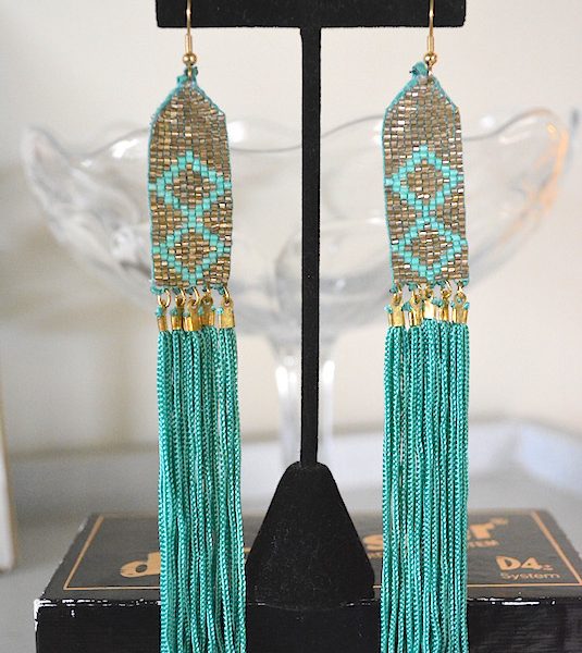 Teal Diamond Fringe Earrings, Fringe Earrings, Turquoise Earrings, Native American Earrings