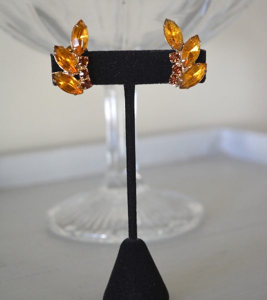 Topaz Fan Earrings, Topaz Earrings, Vintage Topaz Earrings, Brown Earrings, Vintage Brown Earrings