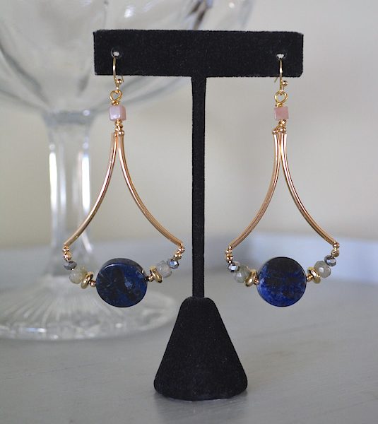 Navy Stone Earrings, Navy Drop Earrings, Blue Earrings, Blue and Gold Earrings