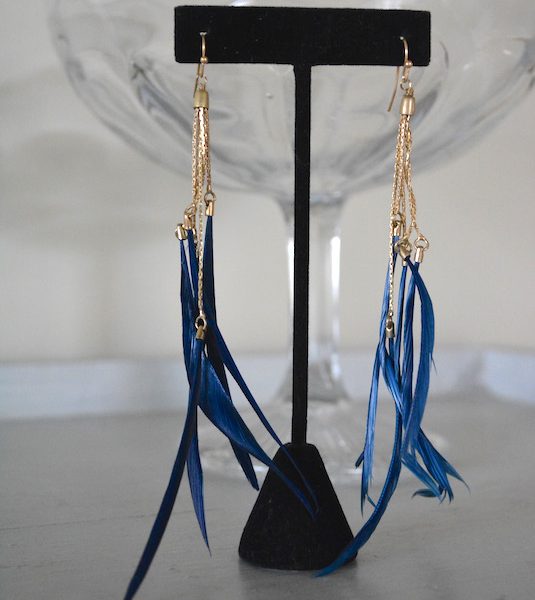Navy Feather Earrings, Blue Feather Earrings, Feather Earrings, 1970s Inspired Jewelry