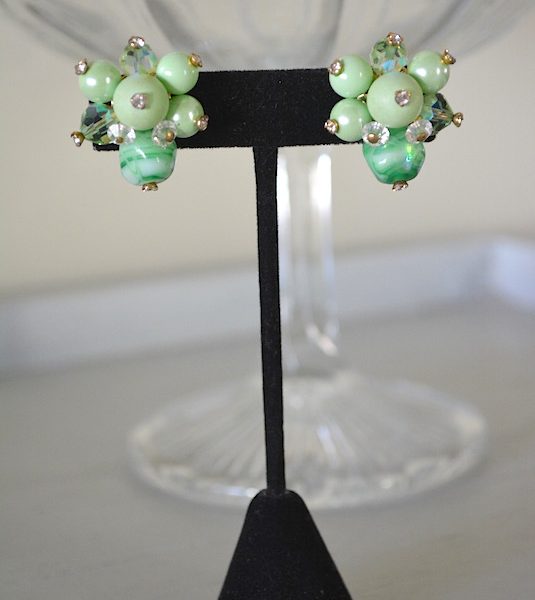 Melon Green Beaded Earrings, Vendome Earrings, Vendome Jewelry, VIntage Earrings, Green Earrings