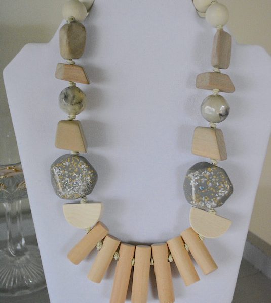 Neutrals Wooden Beaded Necklace, Beaded Necklace, Beaded Jewelry