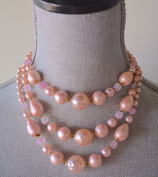 Cotton Candy Necklace, Vintage Pink Necklace, Pink Beaded Necklace, Baby Pink Beaded Necklace, Bubblegum Pink Beaded Earrings, Pink Necklace, Vintage Necklace