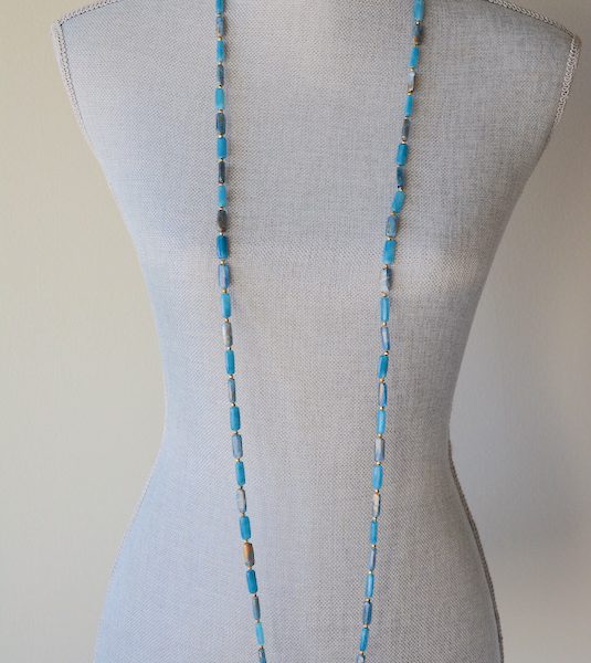 Long Blue Beaded Necklace, Blue Beaded Necklace, Vintage Blue Necklace, Blue Beaded Necklace