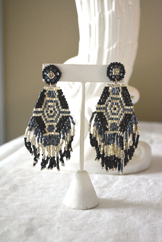 Black Beaded Earrings, Beaded Earrings, Black Statement Earrings, Statement Earrings, Boho Jewelry, Bohemian Jewelry