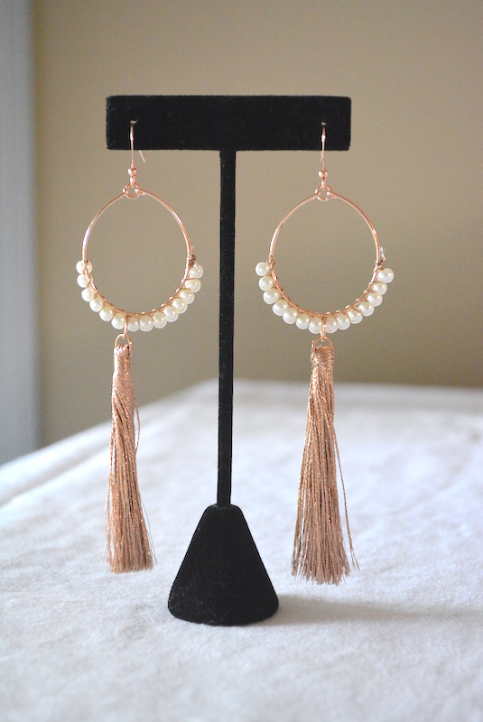 Pearl Hoop Fringe Earrings, Statement Earrings