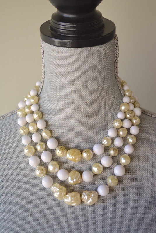 Whites Beaded Necklace, White Beaded Necklace, White Necklace, Vintage White Necklace