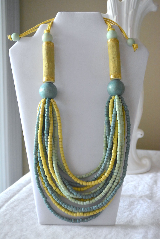 Mints Beaded Necklace, Mint Necklace, Teal Necklace, Citron Necklace, Greens Necklace, Yellow Necklace, Mint and Yellow Necklace, Wooden Beaded Necklace, Beaded Necklace