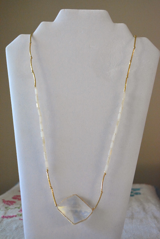 Clear Beaded Necklace, Clear Necklace, White and Gold Necklace, Crystal Necklace