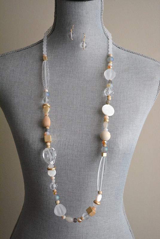 Natural Beaded Necklace Set, Beaded Necklace and Earrings, Grey Beaded Necklace, Grey Beaded Necklace Set, Long Grey Beaded Necklace, Natural Beaded Necklace and Earrings