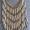 Gold and White Fringe Necklace Set, Fringe Necklace, Gold and White Necklace Set, White and Gold Jewelry, Necklace and Earrings, Boho Jewelry