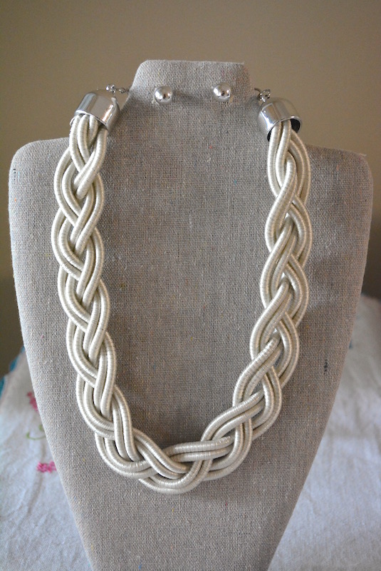 Silver Cord Necklace Set, Silver Braided Necklace Set, Silver Necklace and Earrings, Necklace and Earrings