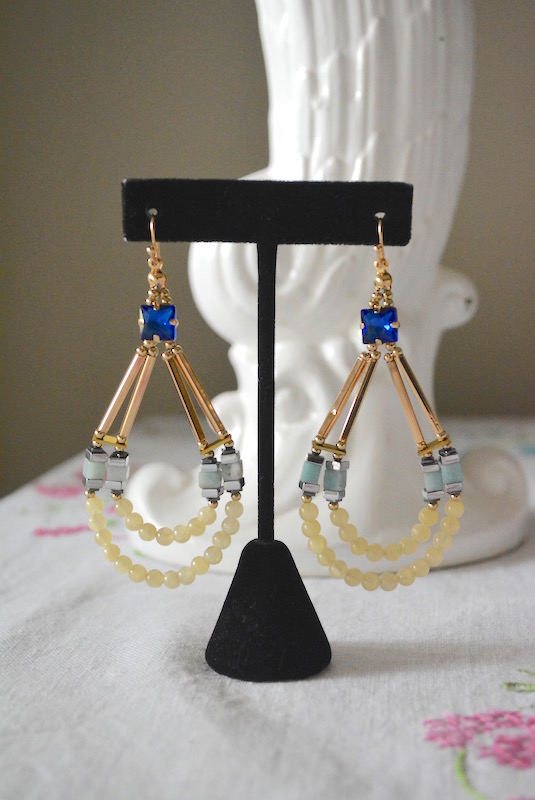 Sapphire Teardrop Earrings, Sapphire Earrings, Blue Teardrop Earrings, Beaded Teardrop Earrings, Gold Teardrop Earrings, Boho Chic, Boho Earrings, Boho Jewelry, White Beaded Earrings, Mint Beaded Earrings