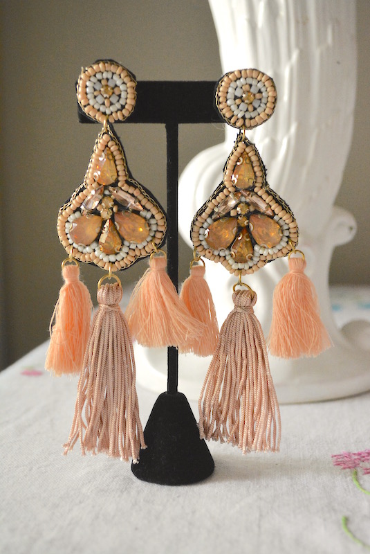 Peach Fringe Earrings, Peach Earrings, Blush Earrings, Pink Earrings, Statement Earrings, Statement Jewelry, Boho Jewelry, Bohemian Earrings, Fringe Earrings