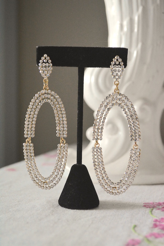 Rhinestone Oval Drop Earrings, Rhinestone Earrings, Rhinestone Statement Earrings, Statement Earrings, Statement Jewelry, Bridal Jewelry