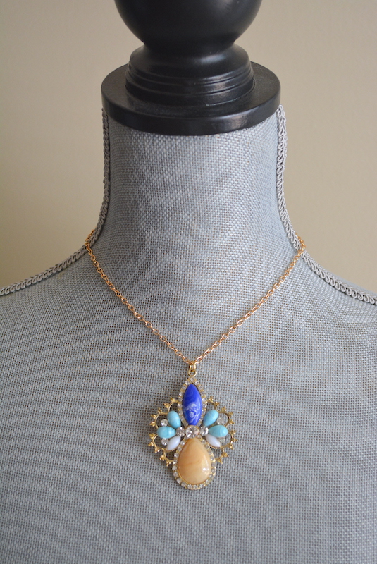 Jacobean Necklace, Medallion Necklace, Blue Medallion Necklace, Jacobean Medallion Necklace, Statement Necklace, Statement Jewelry