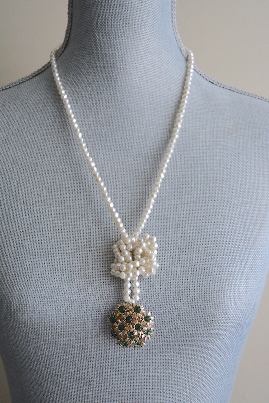 Pearls and Emeralds Necklace, Vintage Pearls, Emerald Necklace
