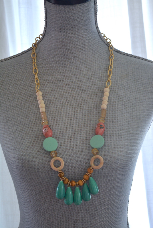 Turquoise and Wood Beaded Necklace, Wooden Jewelry