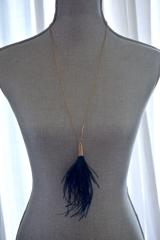 Navy Ostrich Feather Necklace, Feather Necklace, Feather Jewelry, Bohemian Jewelry, Boho Necklace, Boho Jewelry, Bohemian Necklace