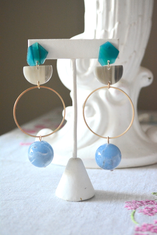 Geometric Blues Earrings, Geometric Earrings, Geometric Jewelry, Blues Earrings, Blue and Gold Earrings, Resin Earrings