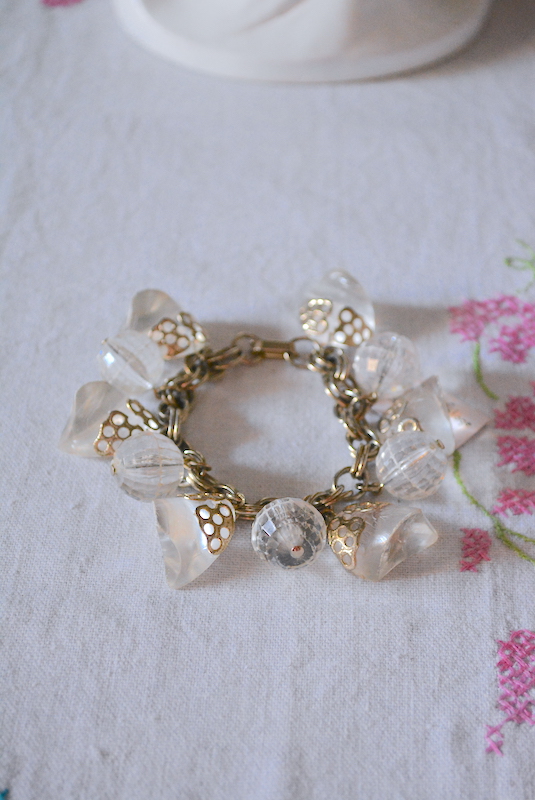 Crystal Clear Charm Beads, Vintage Bracelet, Charm Bracelet, Vintage Charm Bracelet